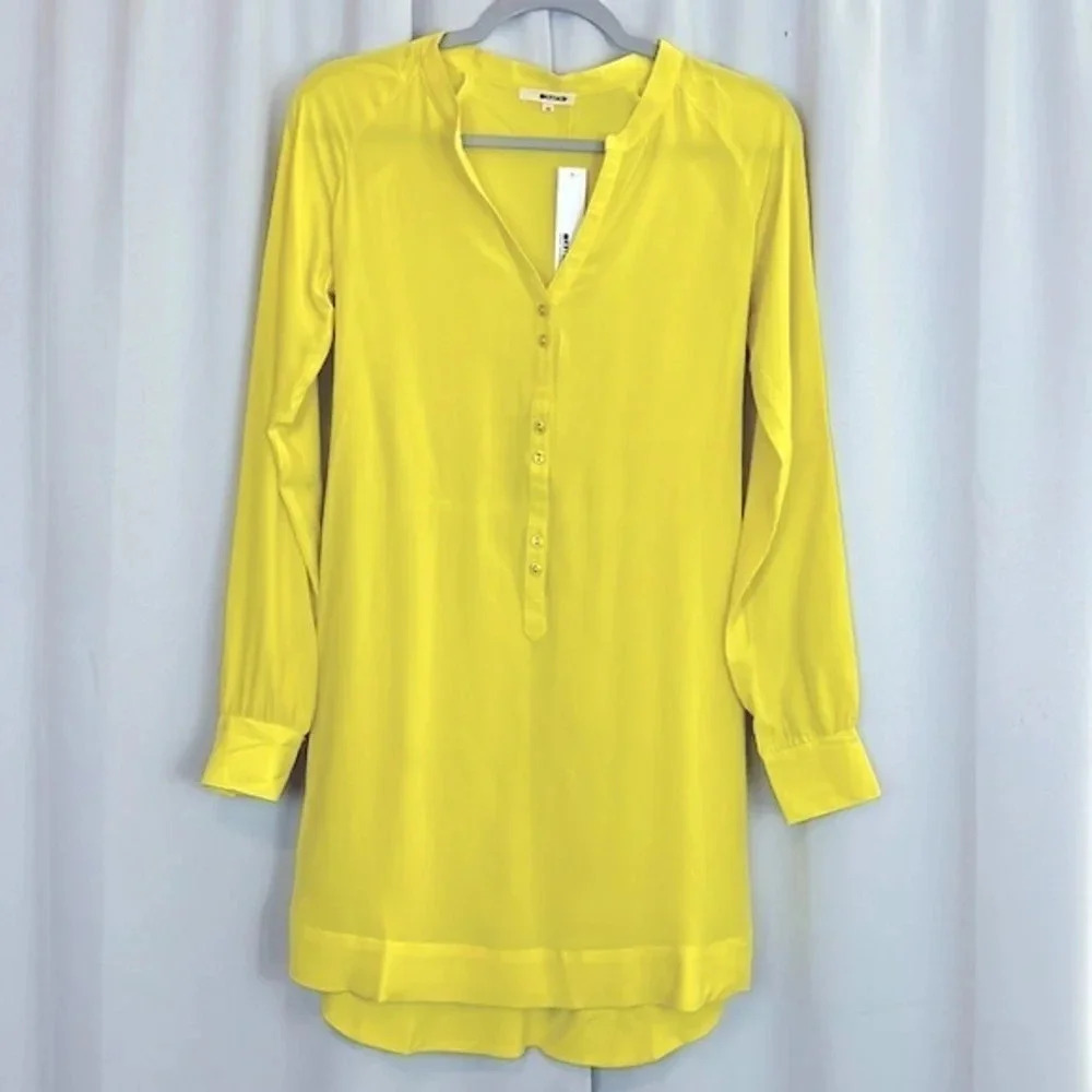 NEW LaMade Yellow Silk Long Sleeve Button Dress‎ Size XS